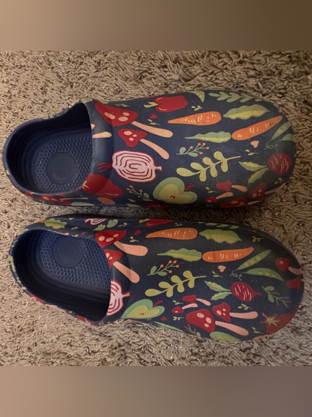 Totes Garden Print Slip-On Clogs - Navy with Multicolor Veggie Pattern